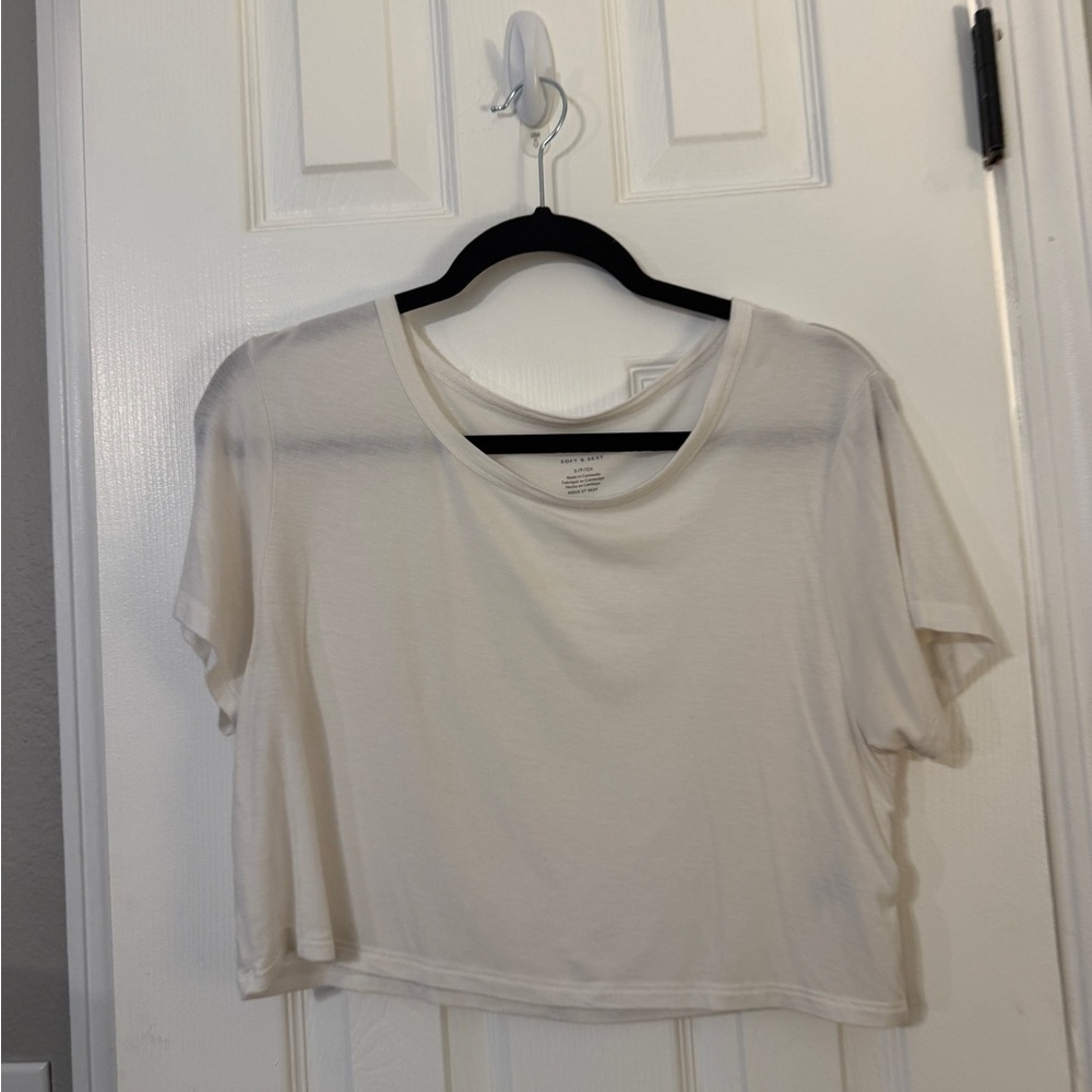 American Eagle Outfitters Soft & Sexy Cropped White Short Sleeve Tee - Picture 6 of 10